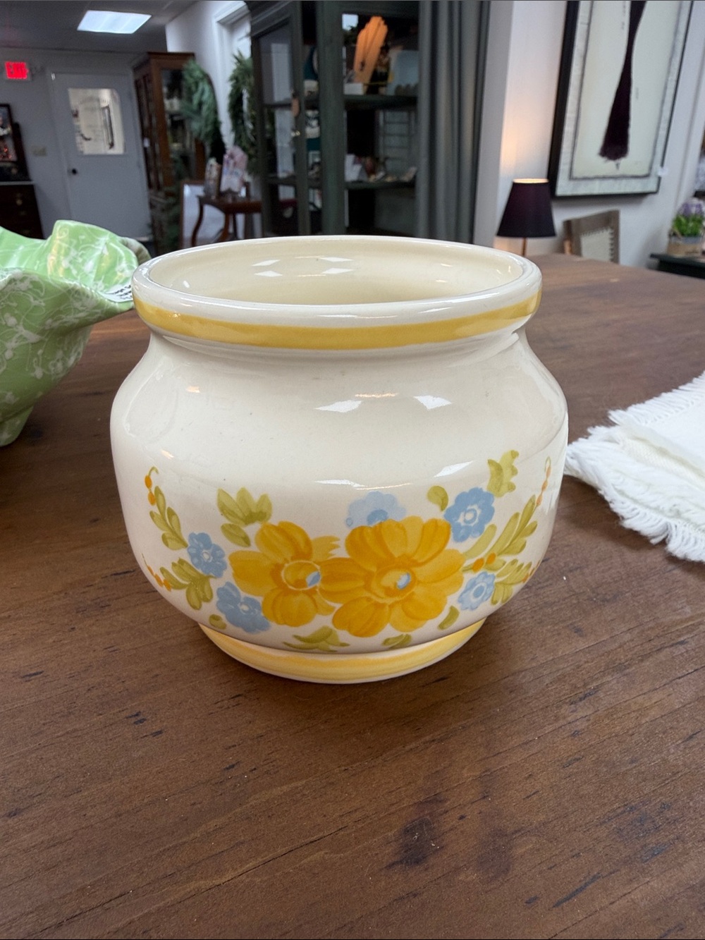 Cream Ceramic Vase with Yellow Floral Motif